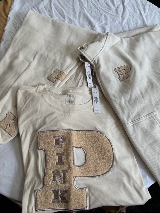 PINK Victoria's Secret Pants - PINK Victoria's Secret Cream Logo Terry Jumpsuit Set